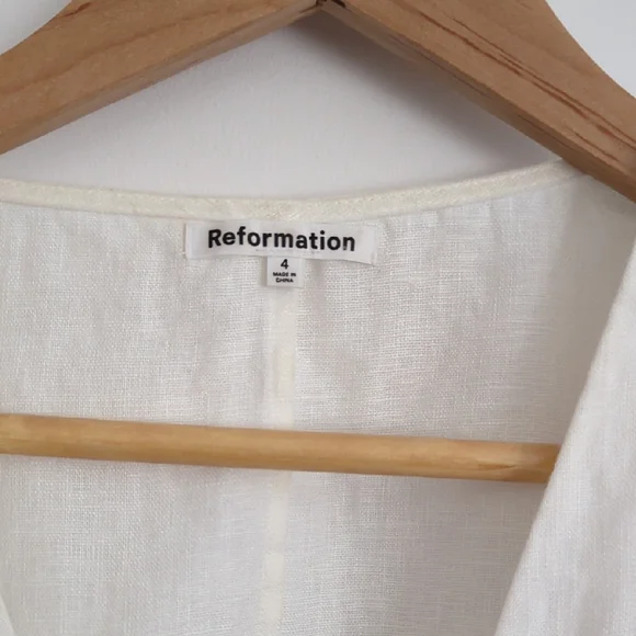 Reformation White Puff Sleeve Linen Blouse - Picture 2 of 4